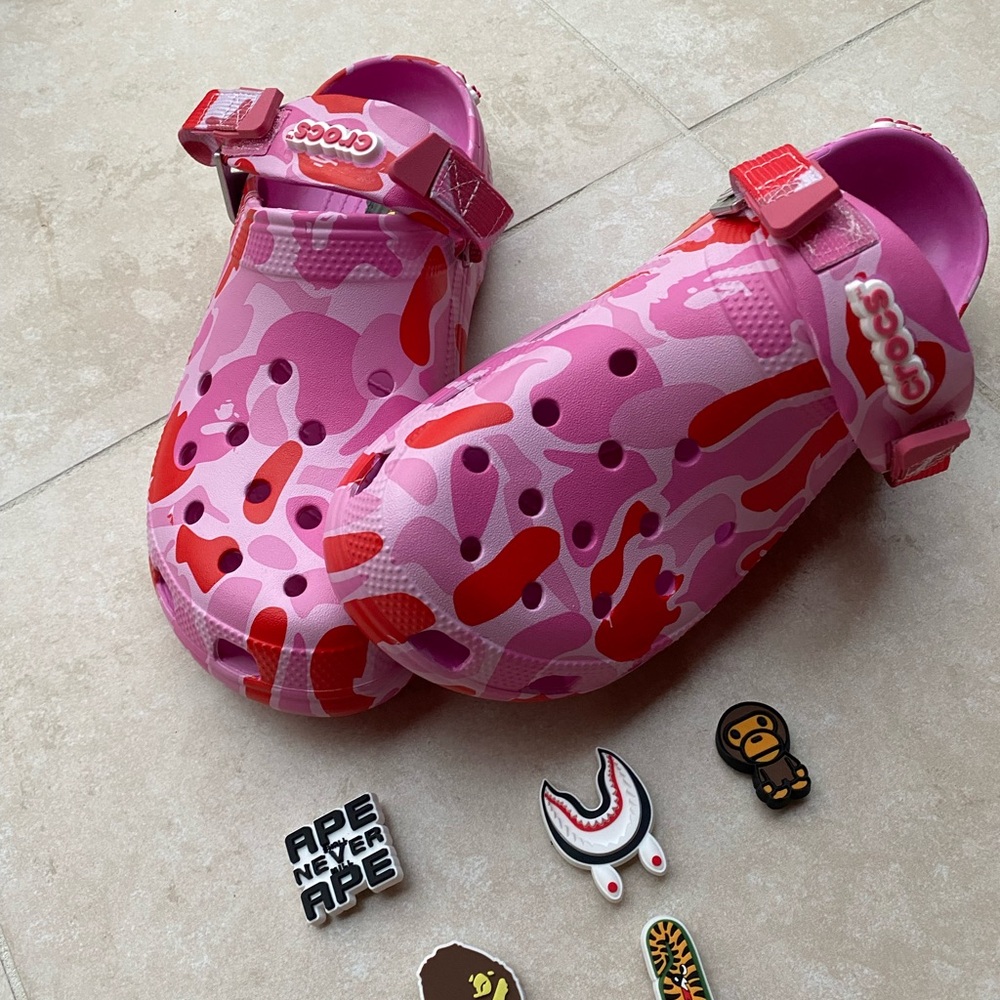 CROCS BAPE Pink and Red Camouflage Clogs